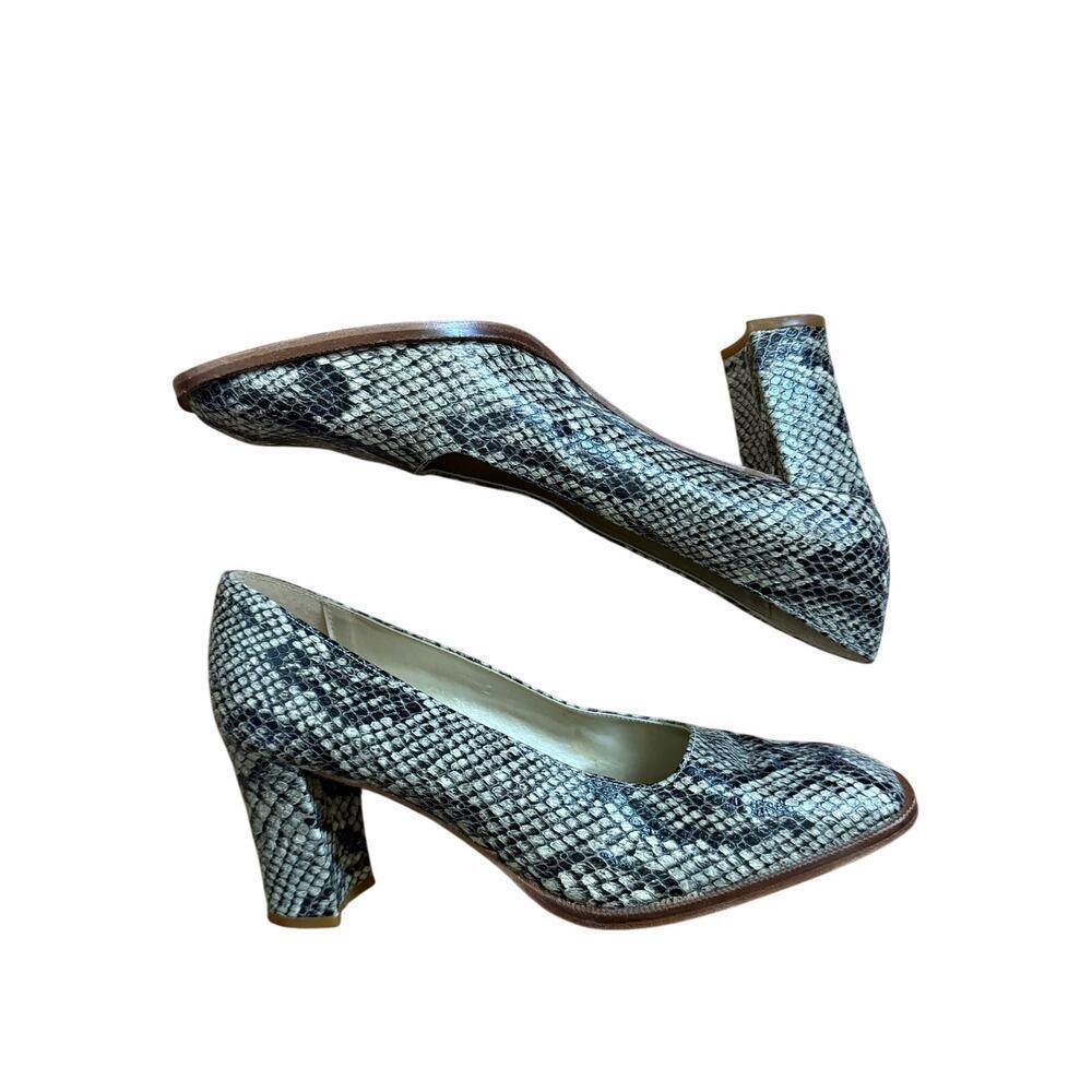 Jones New York Leather Snakeskin Block Heel Pump Cream Black Size 7.5 M Career